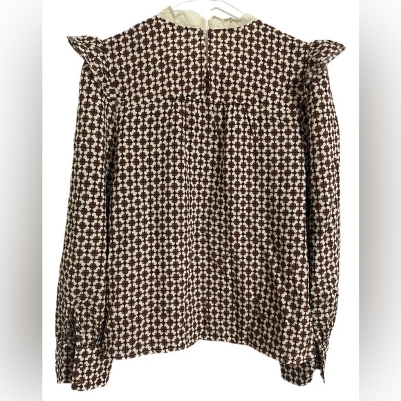 MINE Boho Blouse Women’s Size M Puff Sleeve Victorian Lace Trim Floral P… - Picture 8 of 10